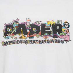 Pre Owned A Bathing Ape White Printed Knit Crew Neck T-shirt M