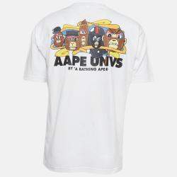 Pre Owned A Bathing Ape White Printed Knit Crew Neck T-shirt M