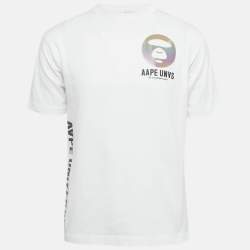 Pre Owned AAPE By A Bathing Ape White Logo Applique Cotton T-Shirt S