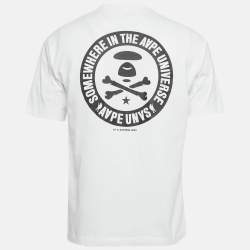 Pre Owned AAPE By A Bathing Ape White Logo Applique Cotton T-Shirt S