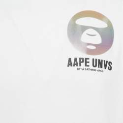 Pre Owned AAPE By A Bathing Ape White Logo Applique Cotton T-Shirt S