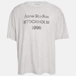 Pre Owned Acne Studios Grey Stockholm Print Jersey Distressed T-Shirt L