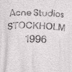 Pre Owned Acne Studios Grey Stockholm Print Jersey Distressed T-Shirt L
