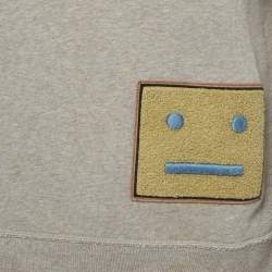 Pre Owned Acne Studios Grey Cotton Knit L Face Patch Sweatshirt S