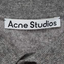 Pre Owned Acne Studios Grey Logo Embroidered Knit Kluxey Polo Sweater M