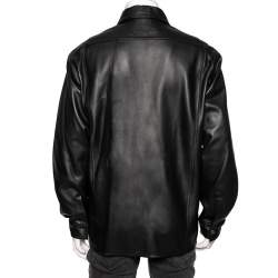 Acne Studios Black Leather Button Front Over Shirt Jacket L