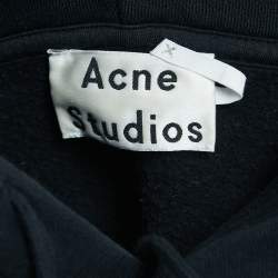 Pre Owned Acne Studios Black Logo Print Cotton Hooded Sweatshirt XS