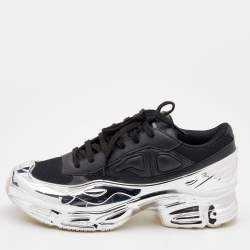 By Raf Simons Black/Silver Mesh And Leather Core Sneakers Size 39 Adidas Raf | TLC