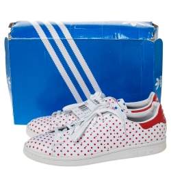 Pre Owned Adidas Pharrell Williams Stan Smith SPD White/Red Polka Dot Leather Sneakers Size 46.5