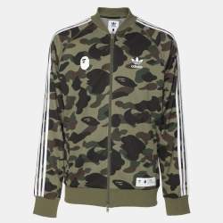 Adidas x BAPE Green Camo Stretch Knit Logo Printed Hoodie S