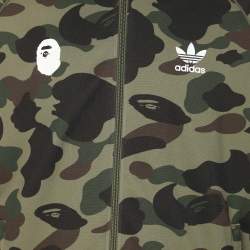 Adidas x BAPE Green Camo Stretch Knit Logo Printed Hoodie S