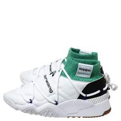 Adidas Originals by Alexander Wang White/Green Leather And Knit Fabric Puffer Trainer High-Top Sneakers Size 42