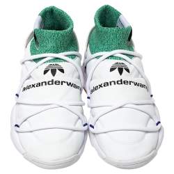 Adidas Originals by Alexander Wang White/Green Leather And Knit Fabric Puffer Trainer High-Top Sneakers Size 42