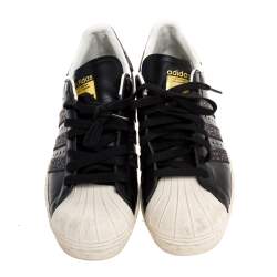 Pre Owned Adidas Black Leather Superstar 80s Sneakers Size 42