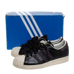 Pre Owned Adidas Black Leather Superstar 80s Sneakers Size 42