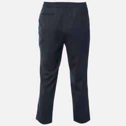 Pre Owned بنطلون أدولفو دومينغيز صوف ممزوج منقوش أزرق كحلي مقاس كبير - محيط الخصر 33 بوصة