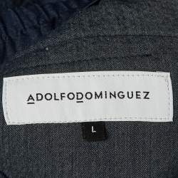 مملوكة مسبقًا بنطلون أدولفو دومينغيز صوف ممزوج منقوش أزرق كحلي مقاس كبير - محيط الخصر 33 بوصة