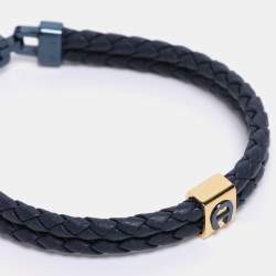 Pre Owned Aigner Navy Blue Leather Logo Cord Bracelet