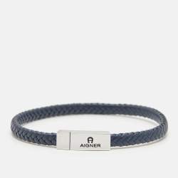 Pre Owned Aigner Leather Silver Tone Bracelet