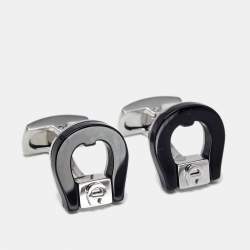 Pre Owned Aigner Logo Ceramic Silver Tone Cufflinks