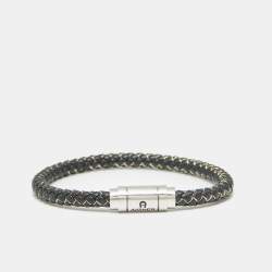 Pre Owned Aigner Leather Thread Silver Tone Bracelet