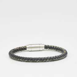 Pre Owned Aigner Leather Thread Silver Tone Bracelet