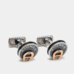 Pre Owned Aigner Two Tone Striped Ballpoint Pen, Cufflinks & Card Holder Set