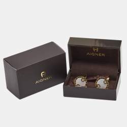 Aigner Mother of Pearl Gold Tone Cufflinks