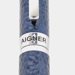 Pre Owned Aigner Blue Textured Resin Silver Tone Ball Point Pen