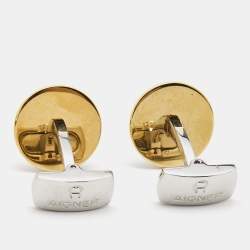 Pre Owned Aigner Tiger's Eye Mother of Pearl Two Tone Cufflinks