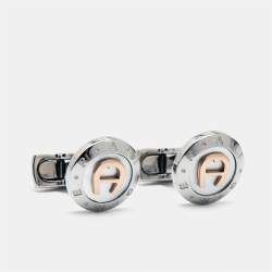 Aigner Mother of Pearl Two Tone Round Cufflinks