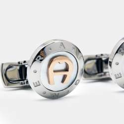 Aigner Mother of Pearl Two Tone Round Cufflinks