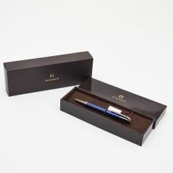 Pre Owned Aigner Blue Lacquer Gunmetal Tone Ballpoint Pen