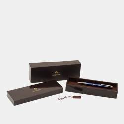 Pre Owned Aigner Blue Lacquer Gunmetal Tone Ballpoint Pen