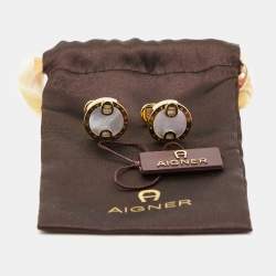 Aigner Mother of Pearl Gold Tone Cufflinks