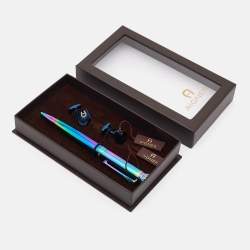 Aigner Blue Tone Metal Pen and Cufflink Set