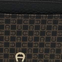 Aigner Black Monogram Coated Canvas and Leather Daniele Zip Card Holder