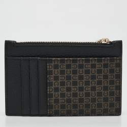 Aigner Black Monogram Coated Canvas and Leather Daniele Zip Card Holder