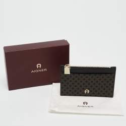Aigner Black Monogram Coated Canvas and Leather Daniele Zip Card Holder