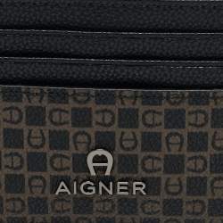 Aigner Black/Brown Monogram Coated Canvas and Leather Card Holder