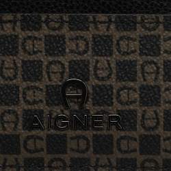 Aigner Black/Brown Monogram Coated Canvas and Leather Card Holder
