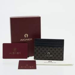 Aigner Black/Brown Monogram Coated Canvas and Leather Card Holder