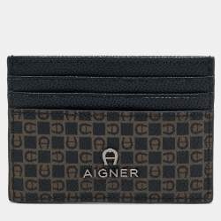 Aigner Black/Brown Monogram Coated Canvas and Leather Card Holder