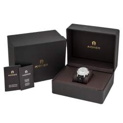 Pre Owned Aigner Silver  White Stainless Steel Cortina A26500 Men's Wristwatch 42 mm