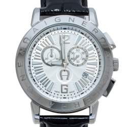 Pre Owned Aigner Silver  White Stainless Steel Cortina A26500 Men's Wristwatch 42 mm