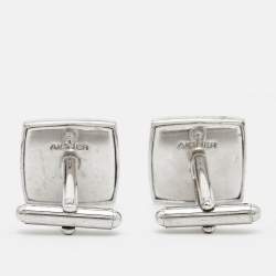 Aigner Logo Leather Silver Tone Cufflinks