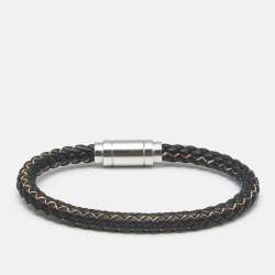 Pre Owned Aigner Braided Leather Silver Tone Bracelet