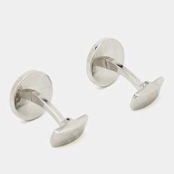 Pre Owned Aigner Logo Ceramic Silver Tone Cufflinks