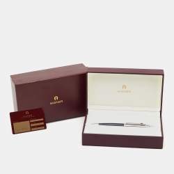Pre Owned Aigner Logo Enamel Resin Silver Tone Ballpoint Pen
