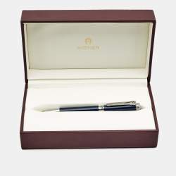 Pre Owned Aigner Blue Resin Silver Tone Ballpoint Pen